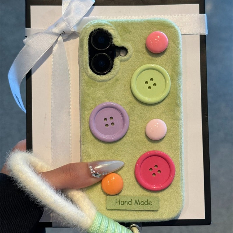 Plush Button Anti-Fall Phone Case For iPhone