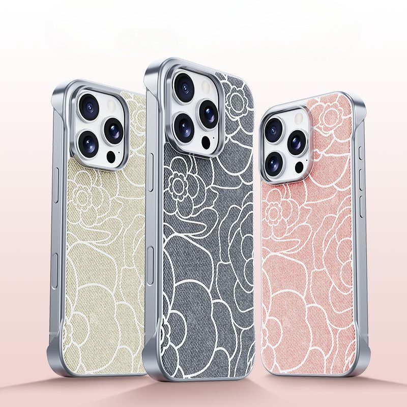 Embossed Camellia Magnetic Phone Case For iPhone