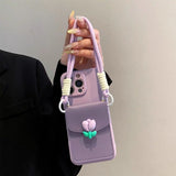 Purple Tulip Card Holder Phone Case For iPhone