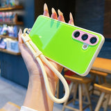 Solid Color Contrast Lanyard Phone Case For Samsung