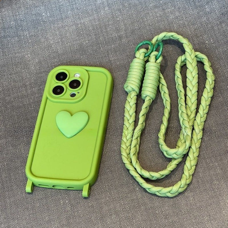 Green Color Cross-body Braided Rope Phone Case For iPhone