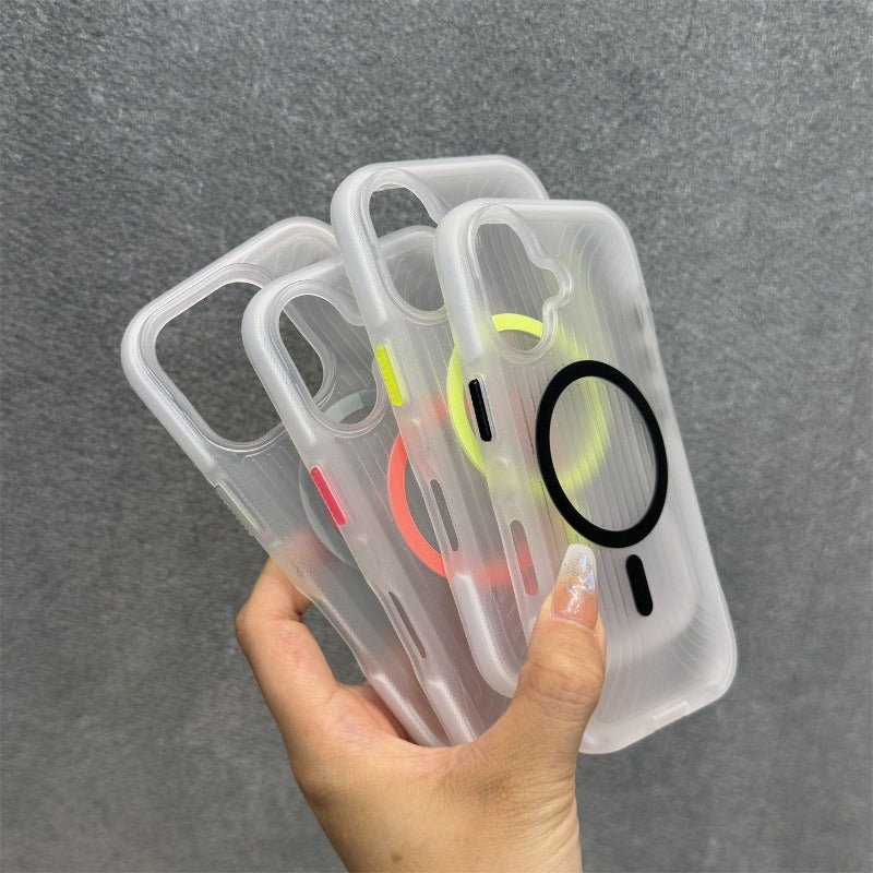 Simple Magnetic Corrugated Pattern Phone Case with Lanyard For iPhone