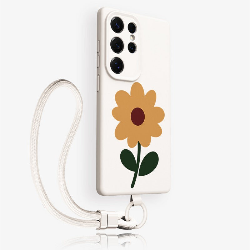 Flower Silicone Phone Case with Lanyard For Samsung