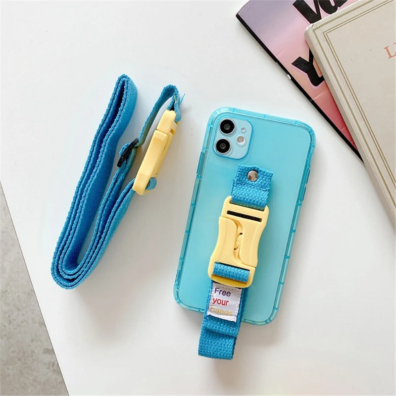 Fluorescent Lanyard Necklace Wrist Strap Holder Case For iPhone