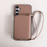 Solid Color Lanyard Card Holder Phone Case For Samsung
