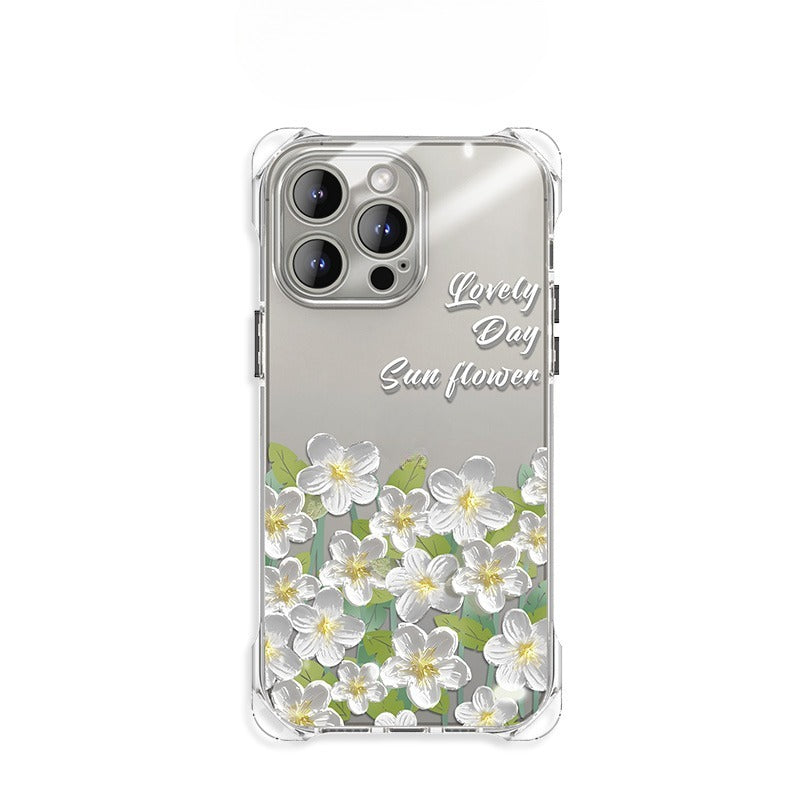 Transparent Oil Painting Flower Phone Case For iPhone
