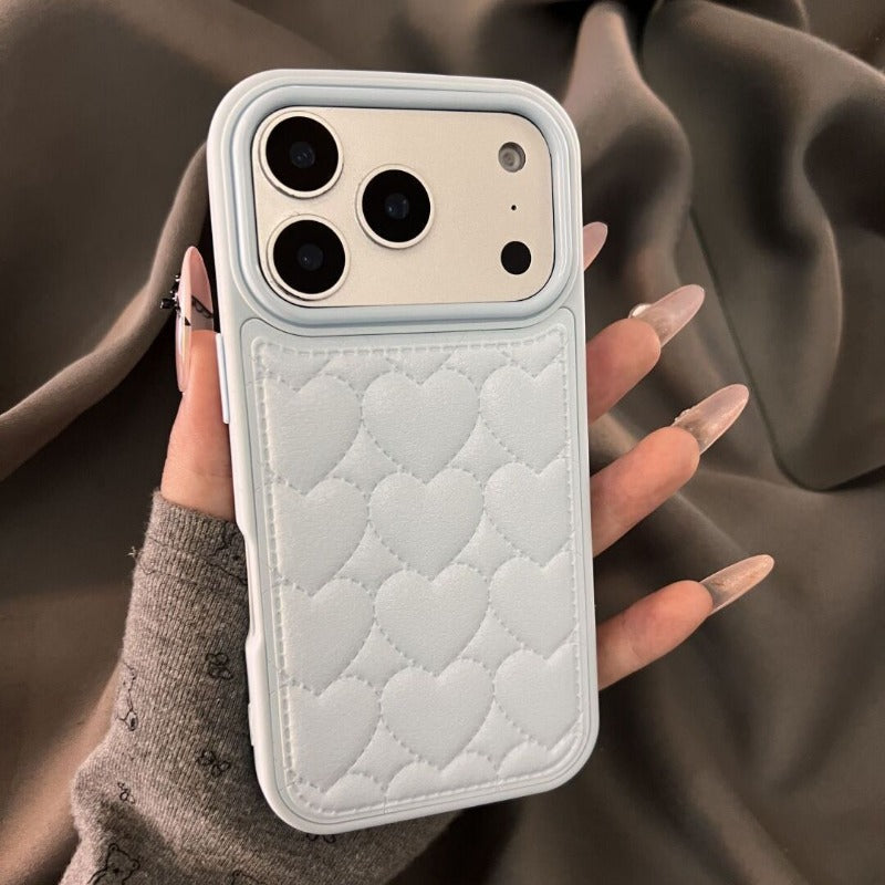 Leather Embossed Heart Phone Case For iPhone
