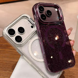 Bling Glitter Camera Protection Stand Holder Clear Case For iPhone
