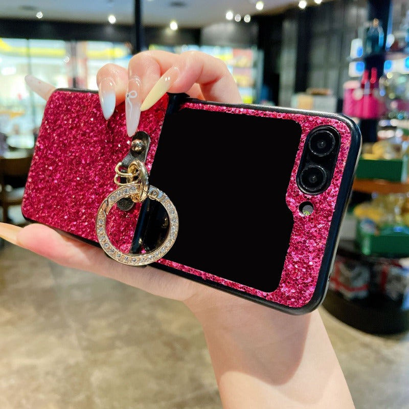 PC Hinge Ring Glitter Phone Case For Samsung Z FLIP 7 6 5 4 3