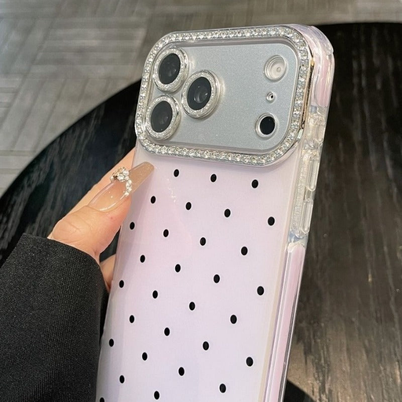 Polka Dot Rhinestone Lens Film Phone Case For iPhone