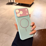 Color-blocked Large Window Hollowed-out Magnetic Phone Case For iPhone