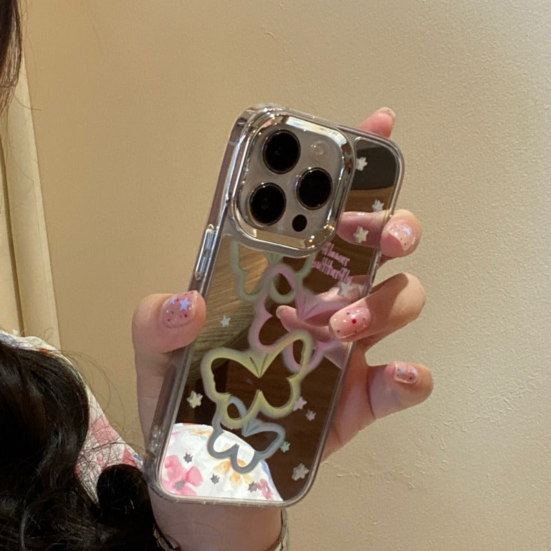 Colorful Butterfly 3-in-1 Mirror Case For iPhone