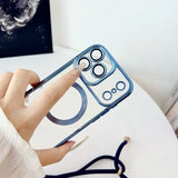 Crossbody Lanyard Strap Plating Magnetic Case For iPhone