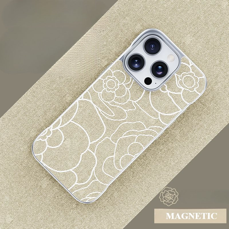 Embossed Camellia Magnetic Phone Case For iPhone