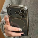 Electroplated Large Window Magnetic Phone Case For iPhone