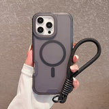 Frosted Magnetic Phone Case with Hand Strap For iPhone