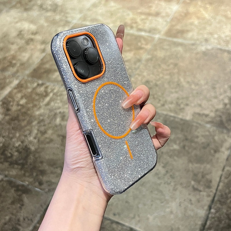 Double-layer Thick Glitter Magnetic Phone Case For iPhone