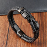 Braid Stainless Steel Magnetic Buckle Genuine Leather Bracelets & Bangles