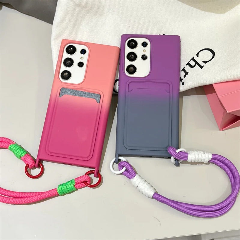 Card Holder Gradient Lanyard Case For Samsung