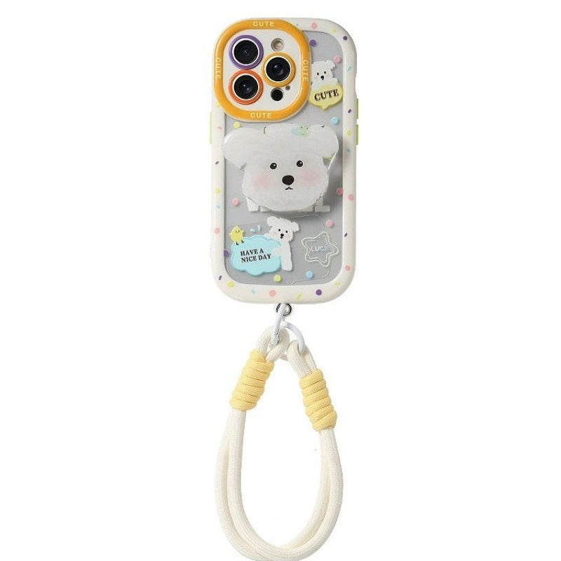 Colorful polka dot puppy stand Case For iPhone