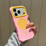 Color-blocking Wavy Magnetic Shockproof Phone Case For iPhone