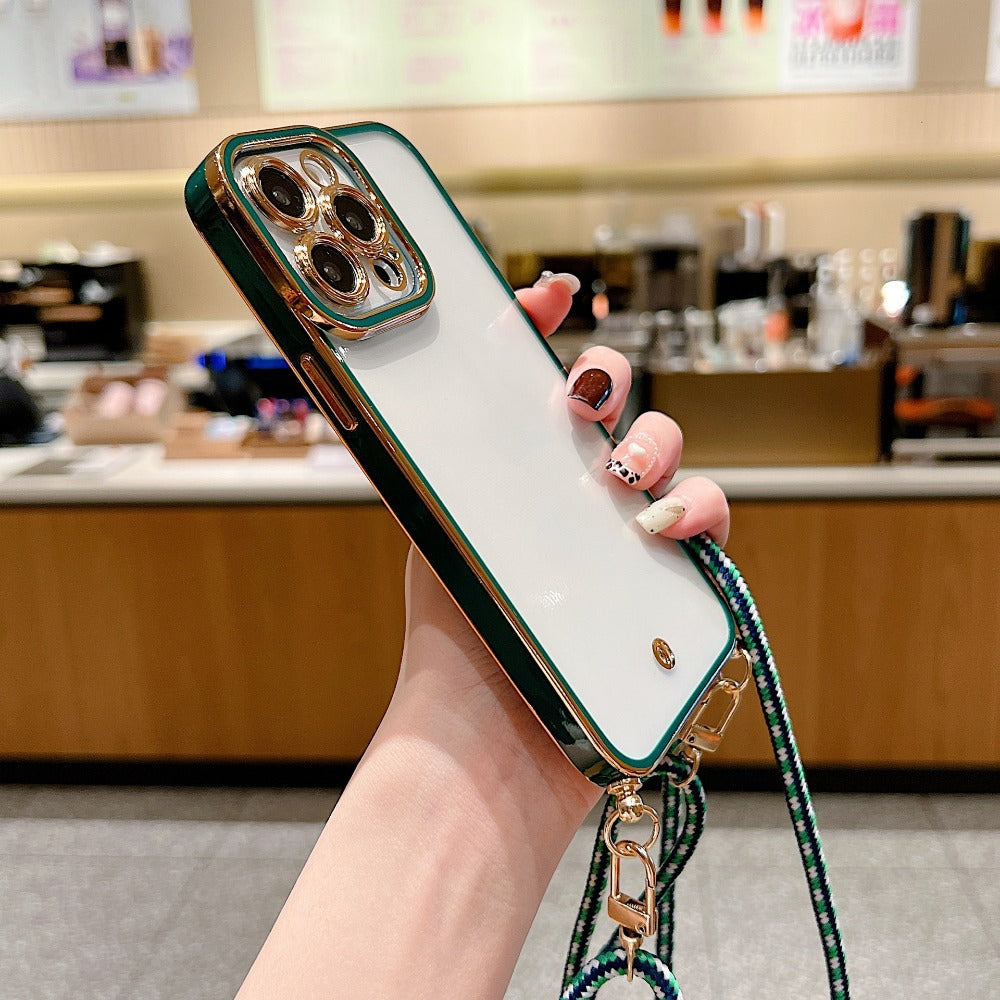 Two-color Electroplating Mobile Phone Case with Lanyard For iPhone