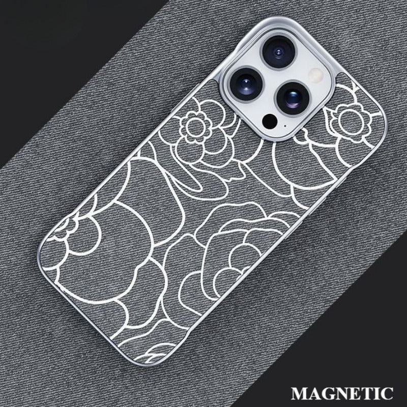 Embossed Camellia Magnetic Phone Case For iPhone