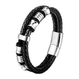Braid Stainless Steel Magnetic Buckle Genuine Leather Bracelets & Bangles