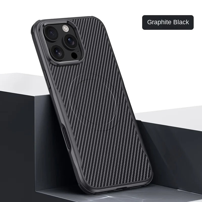 Carbon Fiber Texture Magnetic Wireless Charging Business Phone Case For iPhone