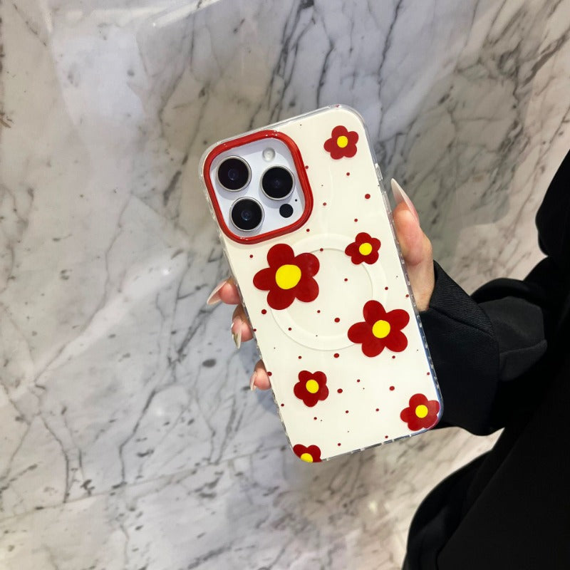 Little Red Flower Magnetic Phone Case For iPhone