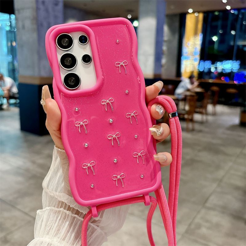 Wave Pattern Crossbody Epoxy Butterfly Phone Case For Samsung