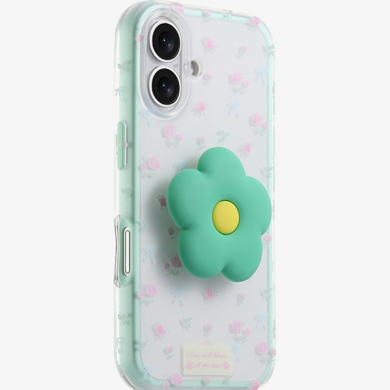 Blue Edge Transparent Crushed Flower Silicone Phone Case For iPhone