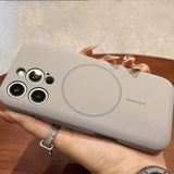 Lens Flat Liquid Silicone Magnetic Phone Case For iPhone