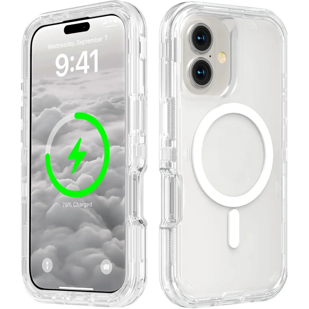 3 in 1 Heavy Armor Transparent Magnetic Case For iPhone