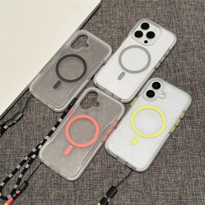 Simple Magnetic Corrugated Pattern Phone Case with Lanyard For iPhone