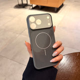 Color-blocked Large Window Hollowed-out Magnetic Phone Case For iPhone