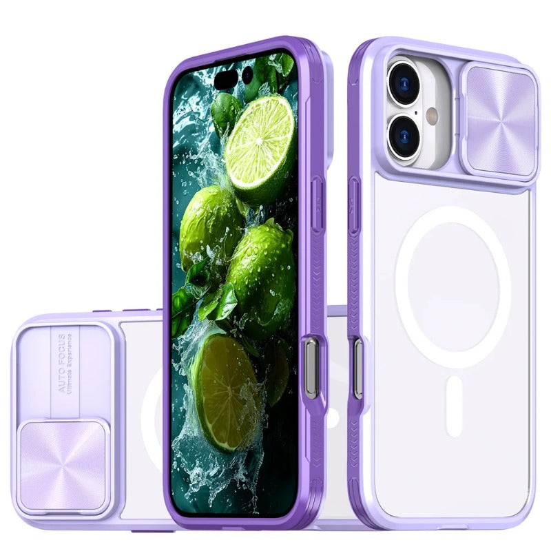 Slide Camera Lens Protection Clear Magnetic Phone Case For iPhone