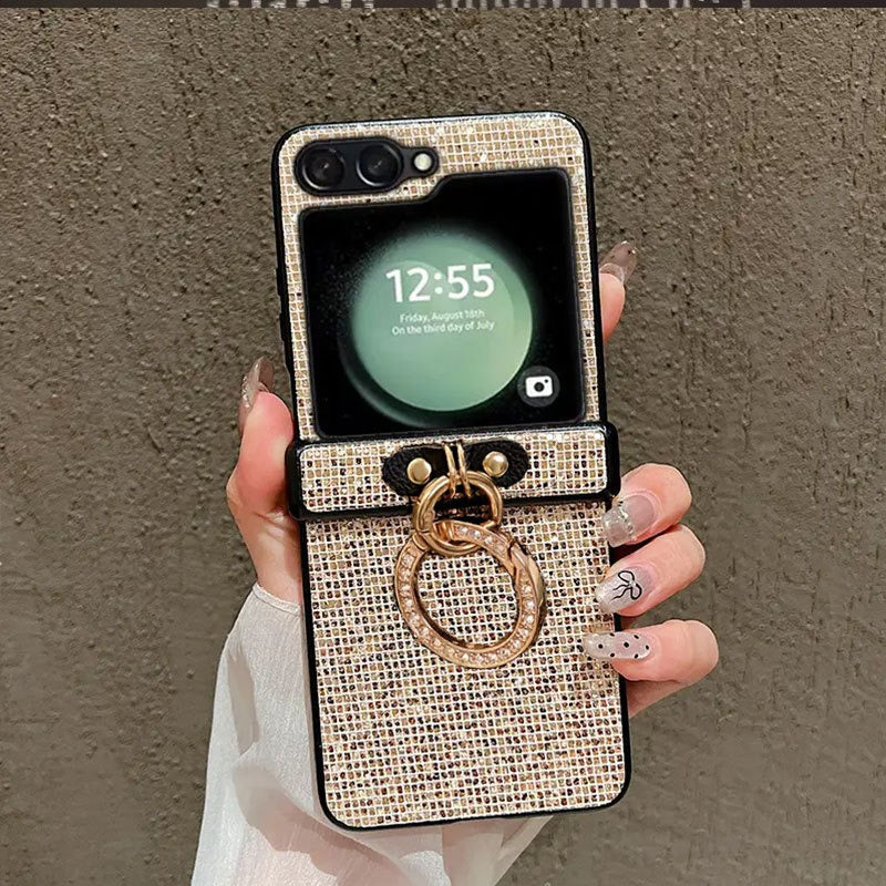 PC Hinge Ring Glitter Phone Case For Samsung Z FLIP 7 6 5 4 3