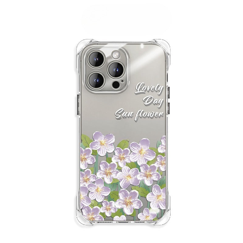 Transparent Oil Painting Flower Phone Case For iPhone