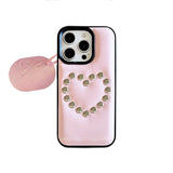 Leather 3D Rivet Heart For iPhone