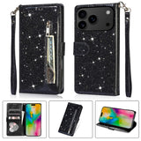Zipper Glitter Wallet Leather Case For iPhone
