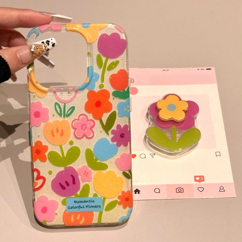 Glitter Flower Phone Case For iPhone
