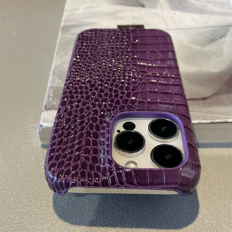 Dark Purple Crocodile Pattern Phone Case For iPhone