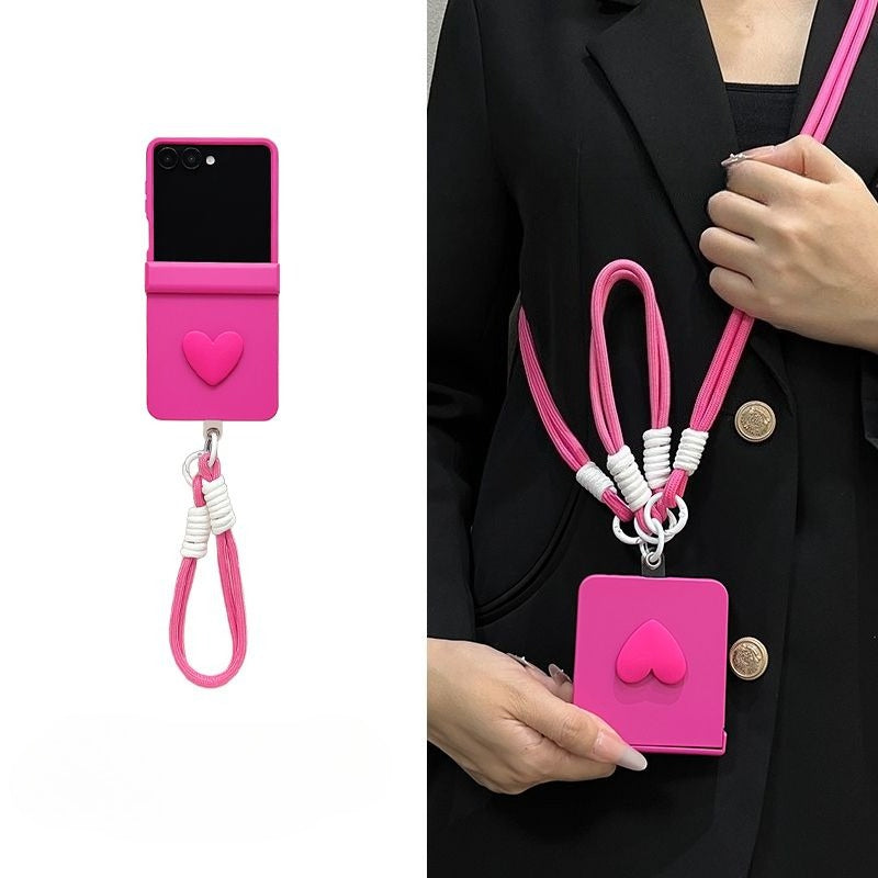 Heart-shaped Crossbody Phone Case with Carrying Strap For Samsung Z Flip 7 6 5