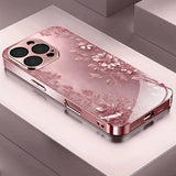 Romantic and Beautiful Flower Pattern Pink Electroplated Glass Phone  for iPhone