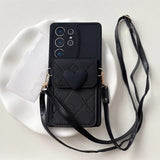 3D Cute Love Heart Crossbody Card Holder Phone Case For Samsung