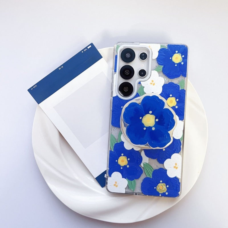 Pink Blue Flower Magnetic Phone Case For Samsung