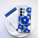 Pink Blue Flower Magnetic Phone Case For Samsung