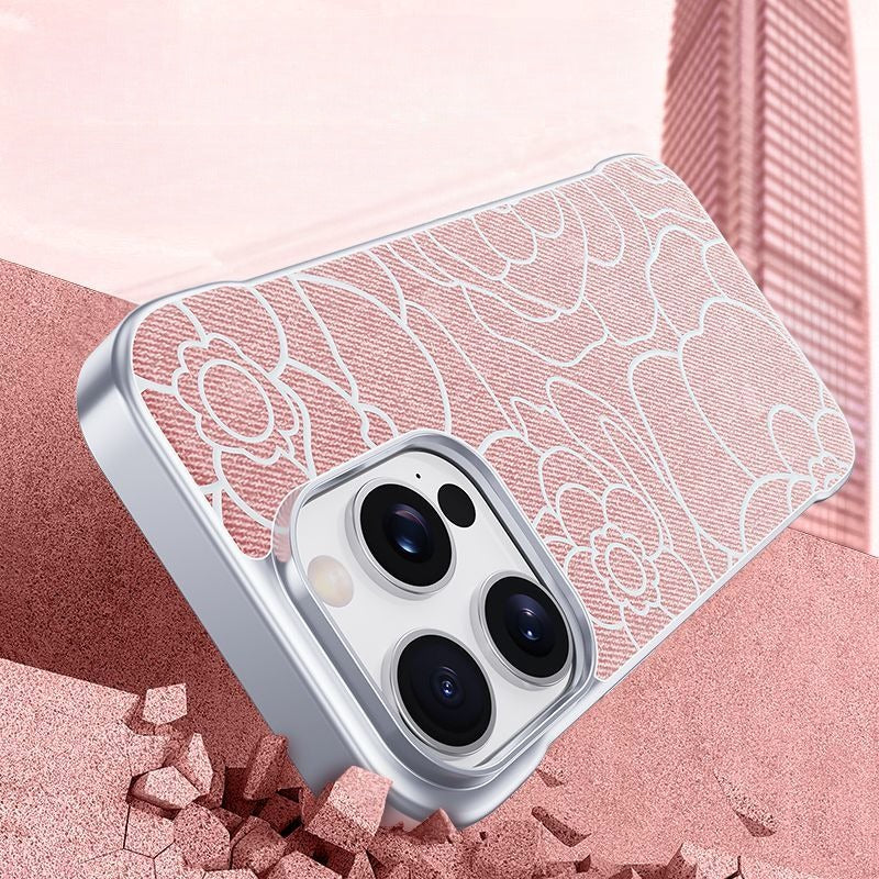 Embossed Camellia Magnetic Phone Case For iPhone