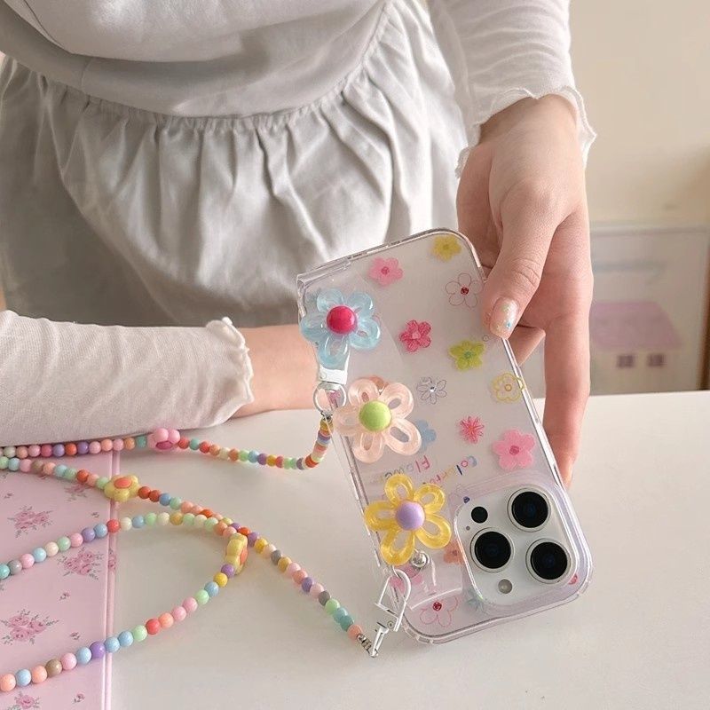 Graffiti Colored Flowers Wrist Phone Case For iPhone
